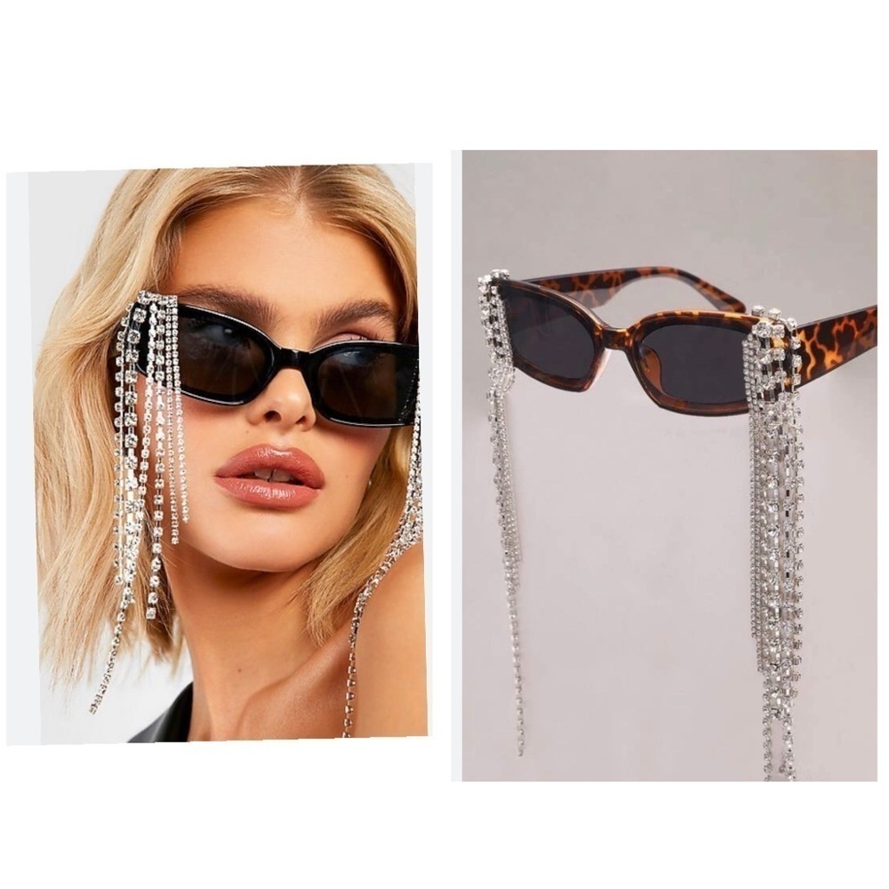 Sparkly Tortoise Rhinestone Tassel Sunglasses